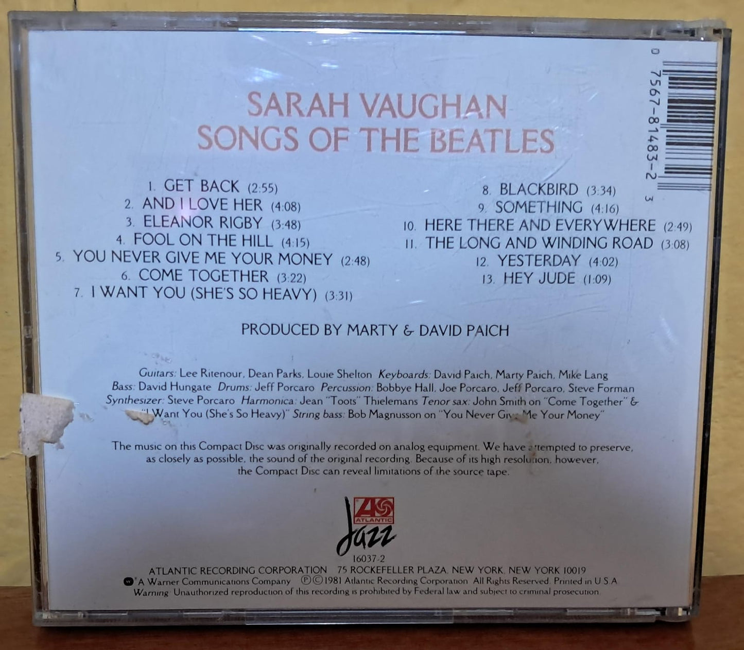 Sarah Vaughan Sings the Beatles. Cd importado buen estado. formato muerto