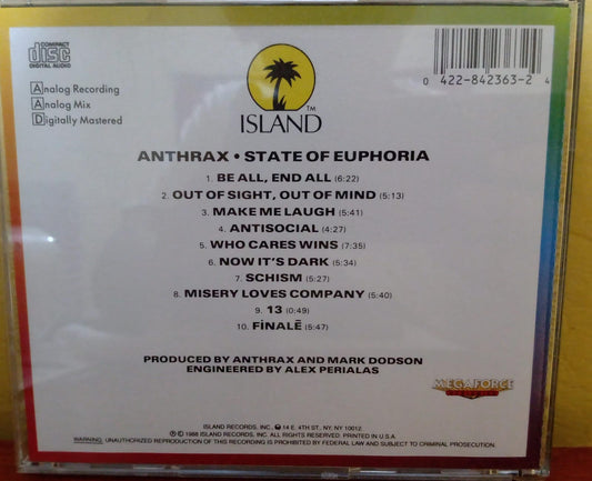 Anthrax – State of Euphoria (CD importado en muy buen estado). tienda de discos en méxico formato muerto