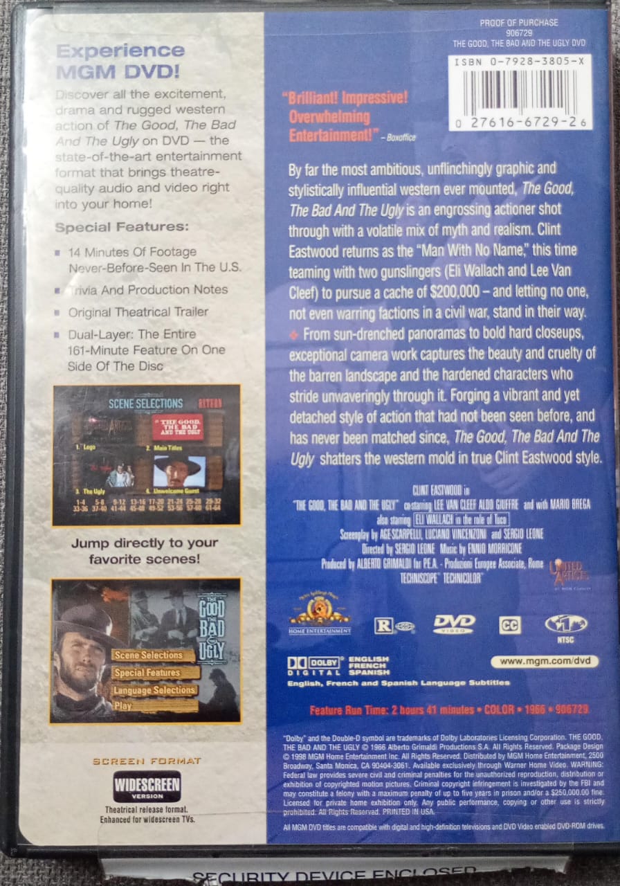 The Good, the Bad and the Ugly. DVD importado excelente estado. tiends de dvds en méxico formato muerto