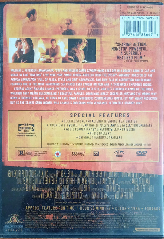 To Live and Die in L.A. DVD importado excelente estado. tienda de discos en méxico formato muerto