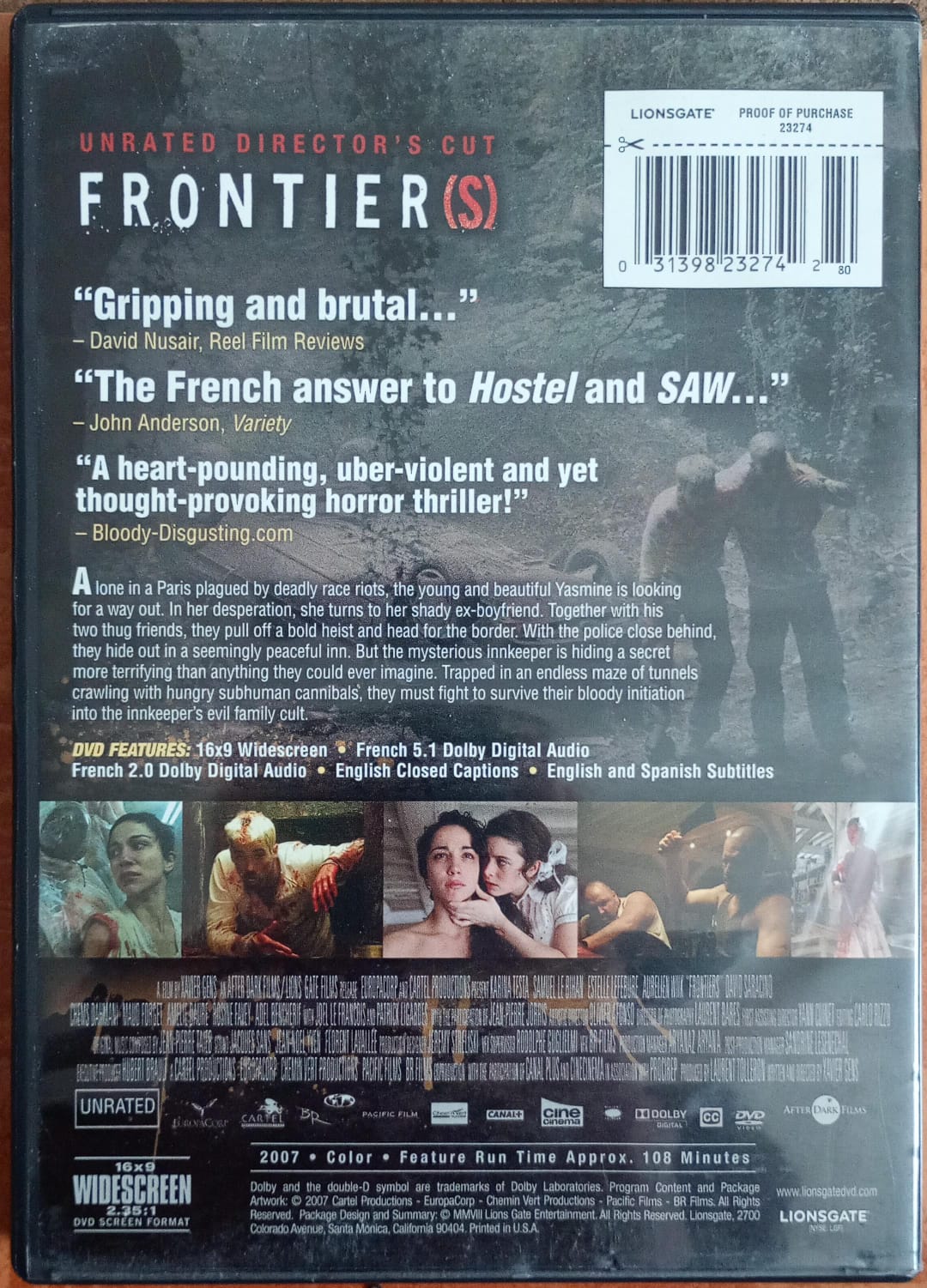 Frontière(s) (2007). DVD importado excelente estado. tienda de discos en méxico formato muerto