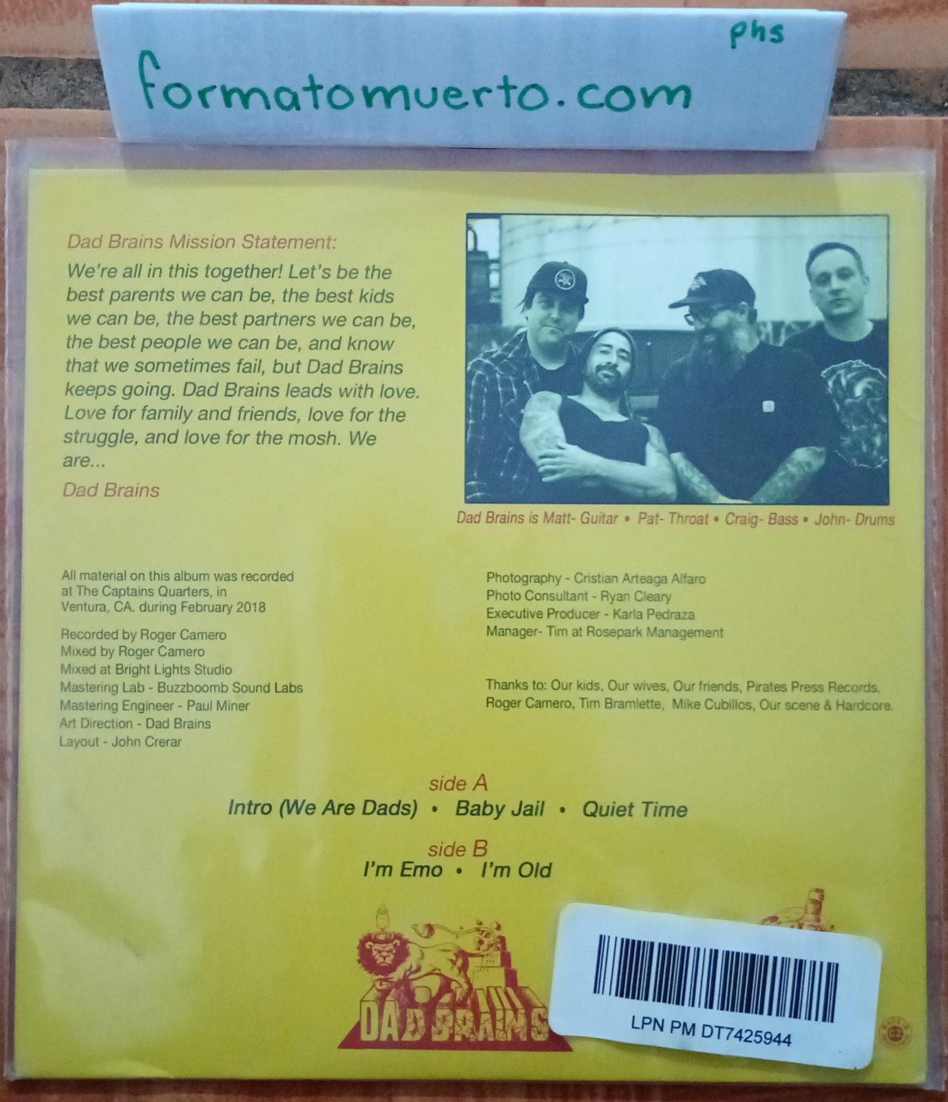 Dad Brains - S/T Green Vinyl 7". Vinilo nuevo. tienda de discos en méxico formato muerto