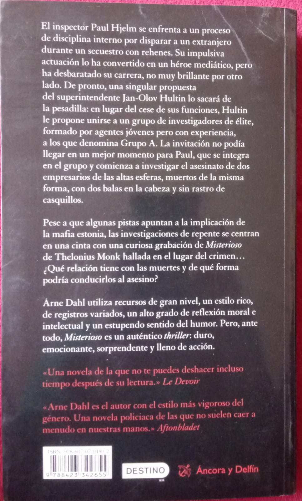 Misterioso. Arne Dahl. Libro.