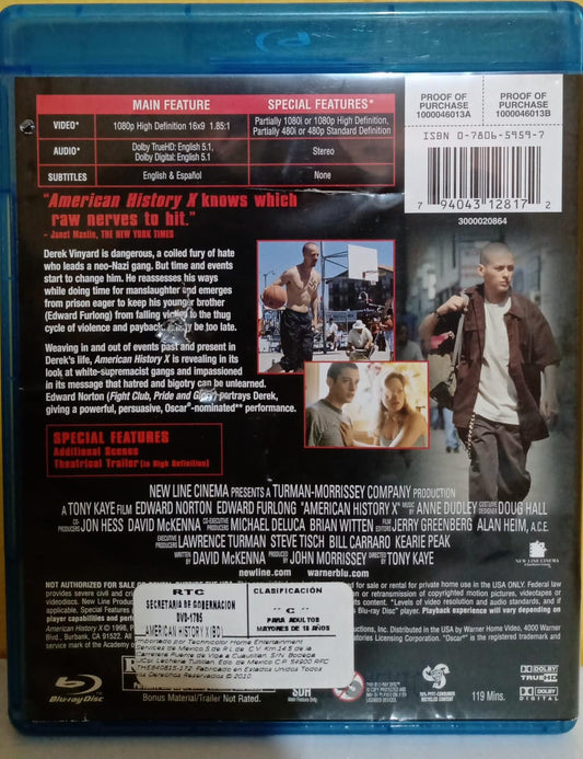 American History X. Blu-ray importado en buen estado. tienda de discos en méxico formato muerto