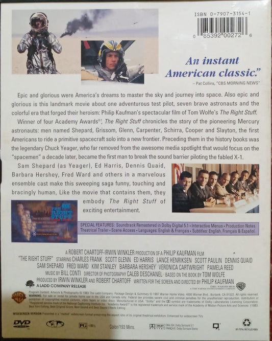 🎬 The Right Stuff. DVD. tienda de discos en méxico formato muerto