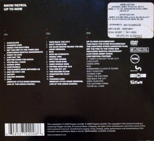 SNOW PATROL – Up to Now. Cd triple importado excelente estado.