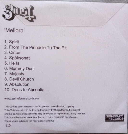 Ghost – Meliora. Cd. Cdr promo numerado raro.