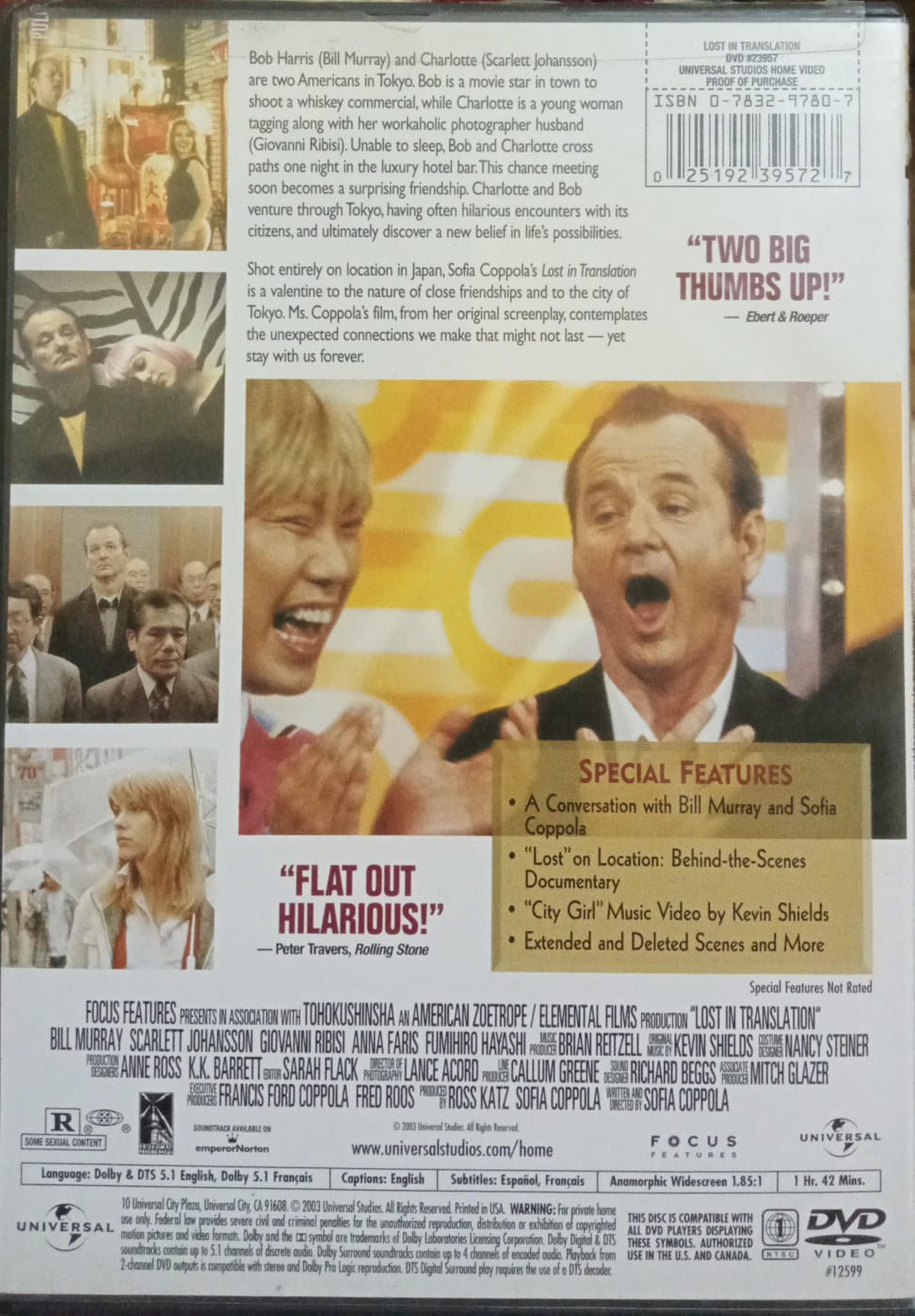 Perdidos en Tokio. Lost in Translation. DVD.