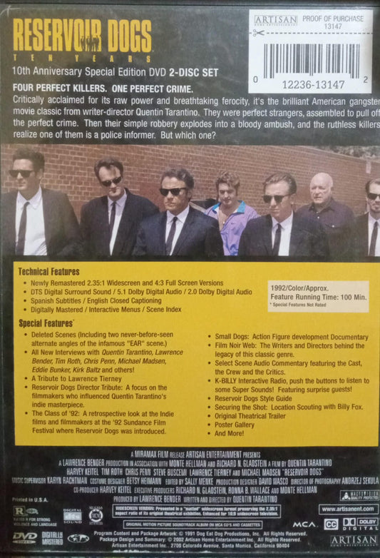 Perros de reserva. Reservoir Dogs. DVD doble.