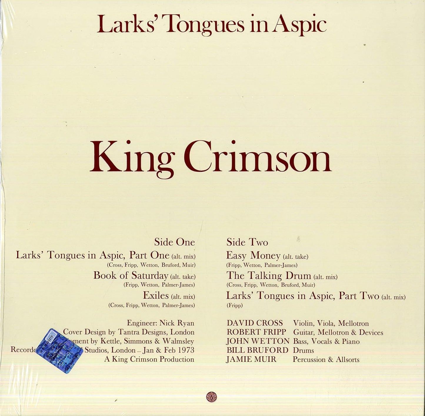 Larks' Tongues In Aspic (Alternative Edition) (Remixed By Steven Wilson & Robert Fripp) (Ltd 200gm Vinyl) King Crimson. Nuevo. tienda de discos en méxico formato muerto