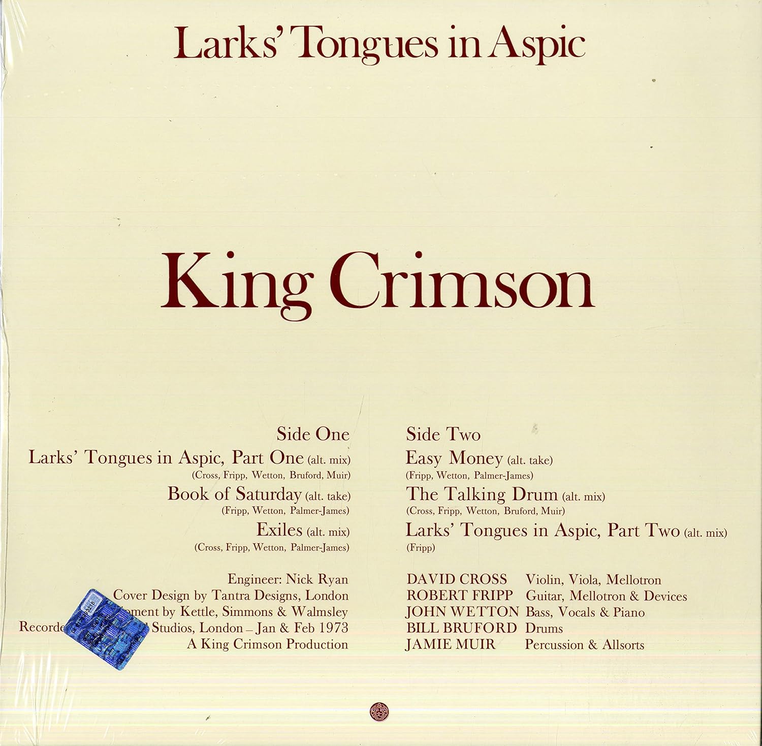 Larks' Tongues In Aspic (Alternative Edition) (Remixed By Steven Wilson & Robert Fripp) (Ltd 200gm Vinyl) King Crimson. Nuevo. tienda de discos en méxico formato muerto