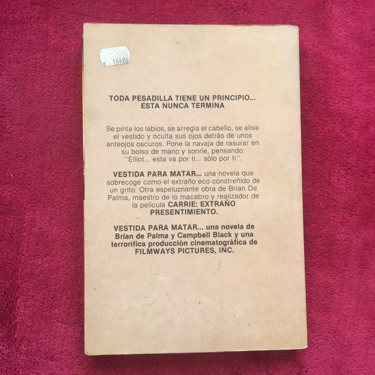 Vestida para matar. Brian de Palma, Campbell Black. Libro.