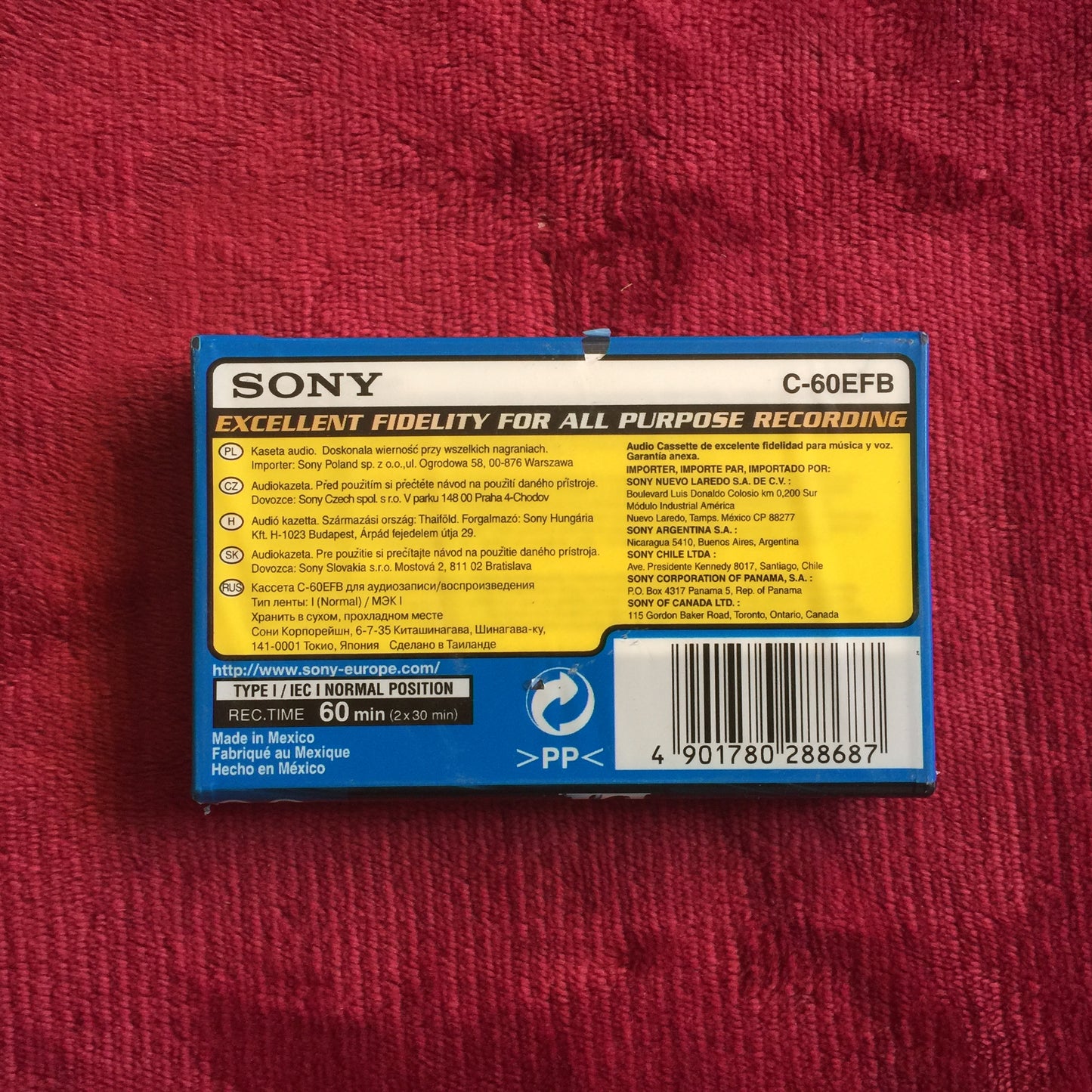 Cassette virgen Sony EF 60 nuevo, sellado.