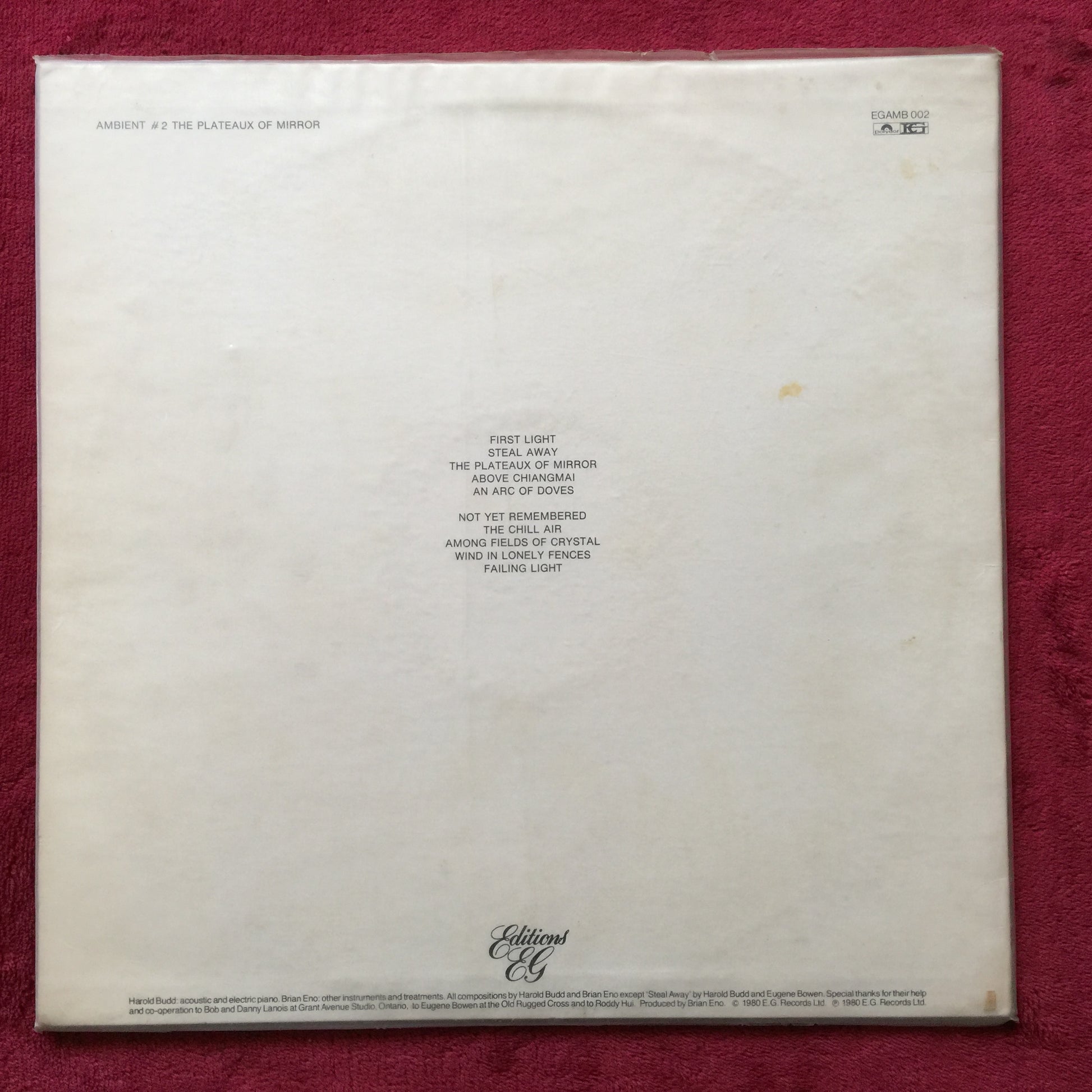 Harold Budd, Brian Eno. Ambient 2 (The Plateaux Of Mirror). Vinilo importado 1980 en excelente estado. formato muerto