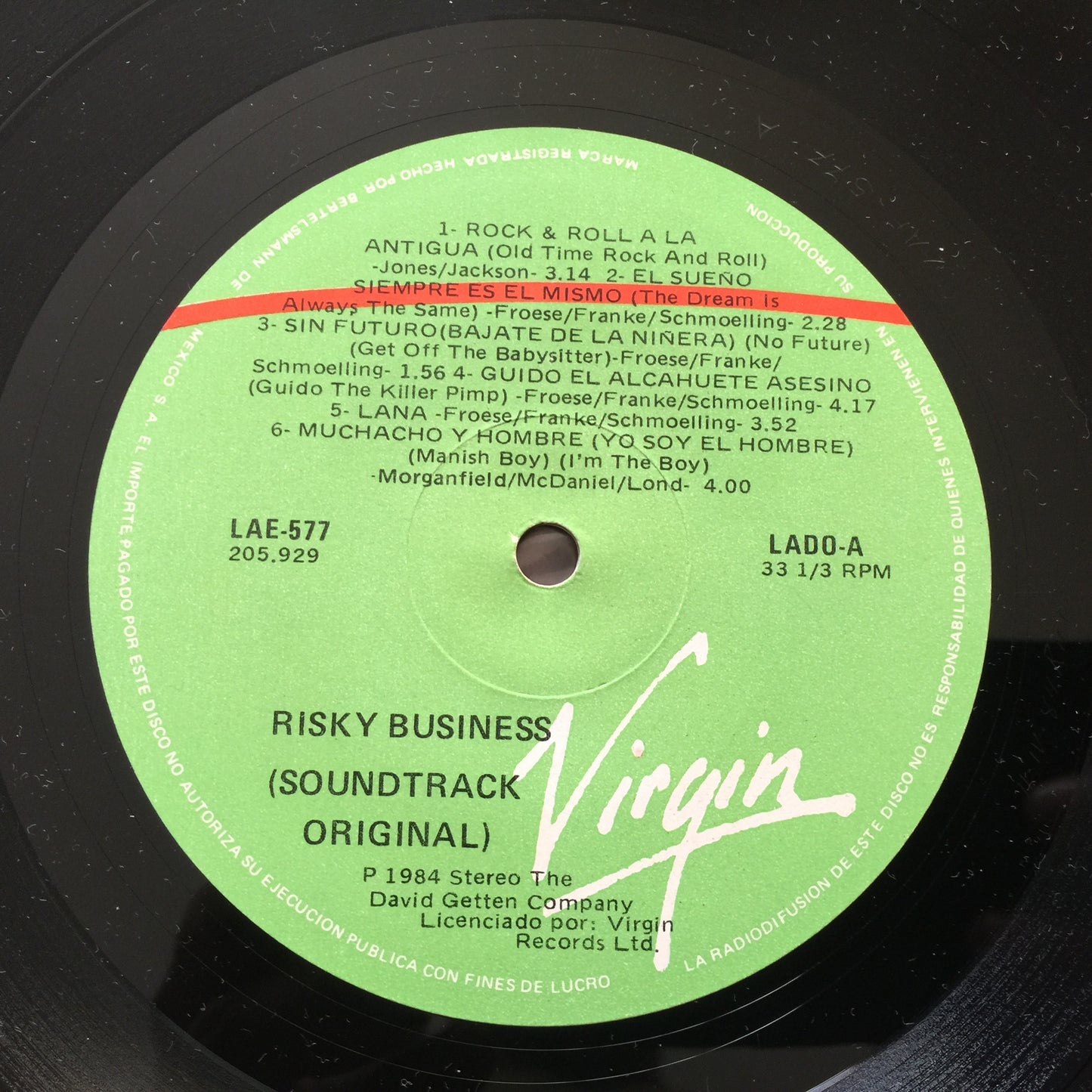 Risky Business. Vinilo nacional en excelente estado.