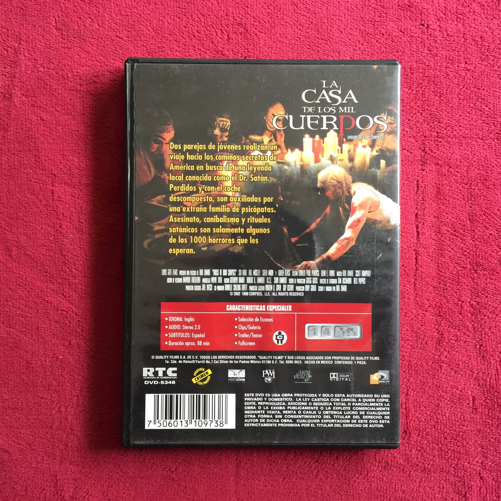 La casa de los mil cuerpos. DVD en excelente estado. formato muerto