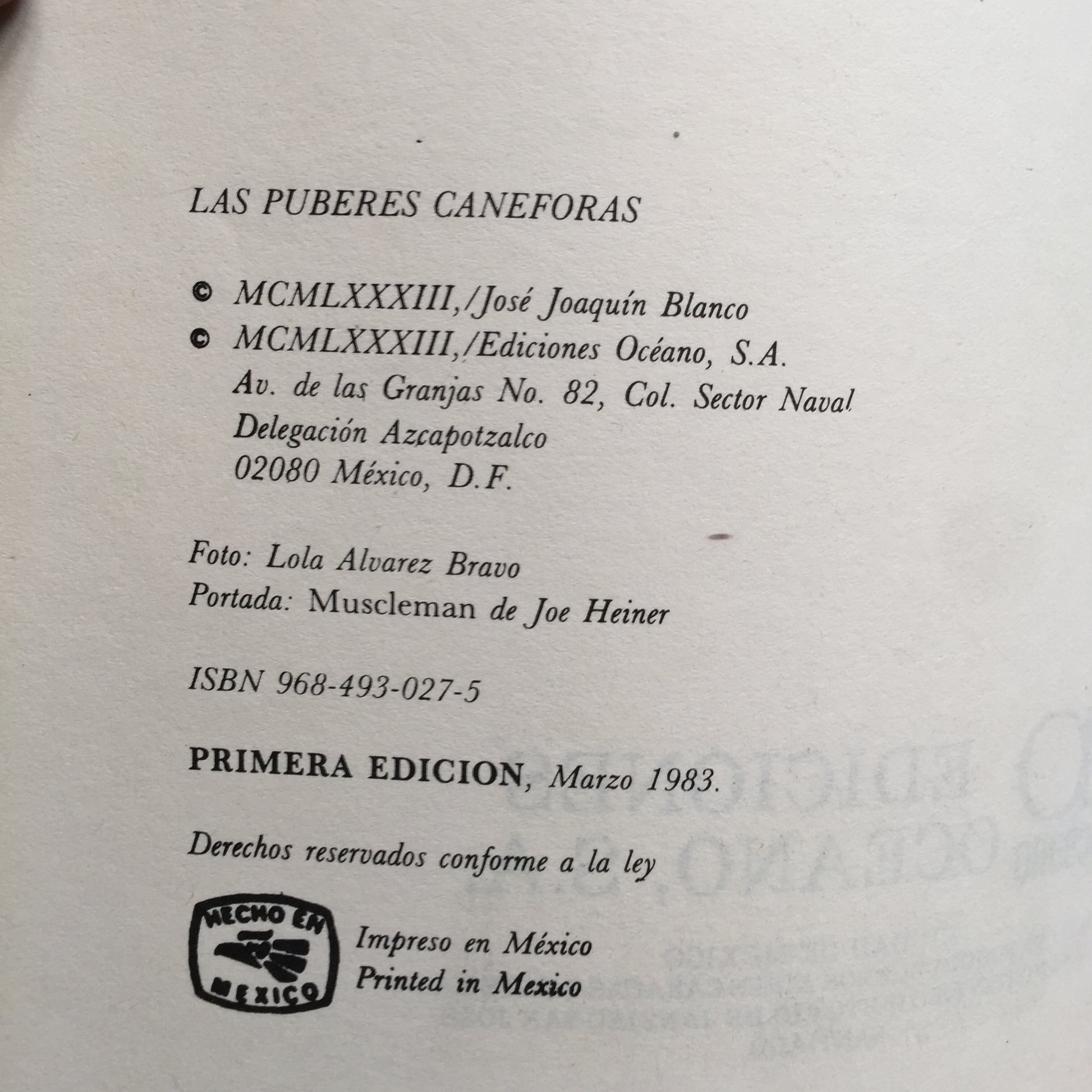 José Joaquín Blanco. Las púberes canéforas. Primera edición. formato muerto