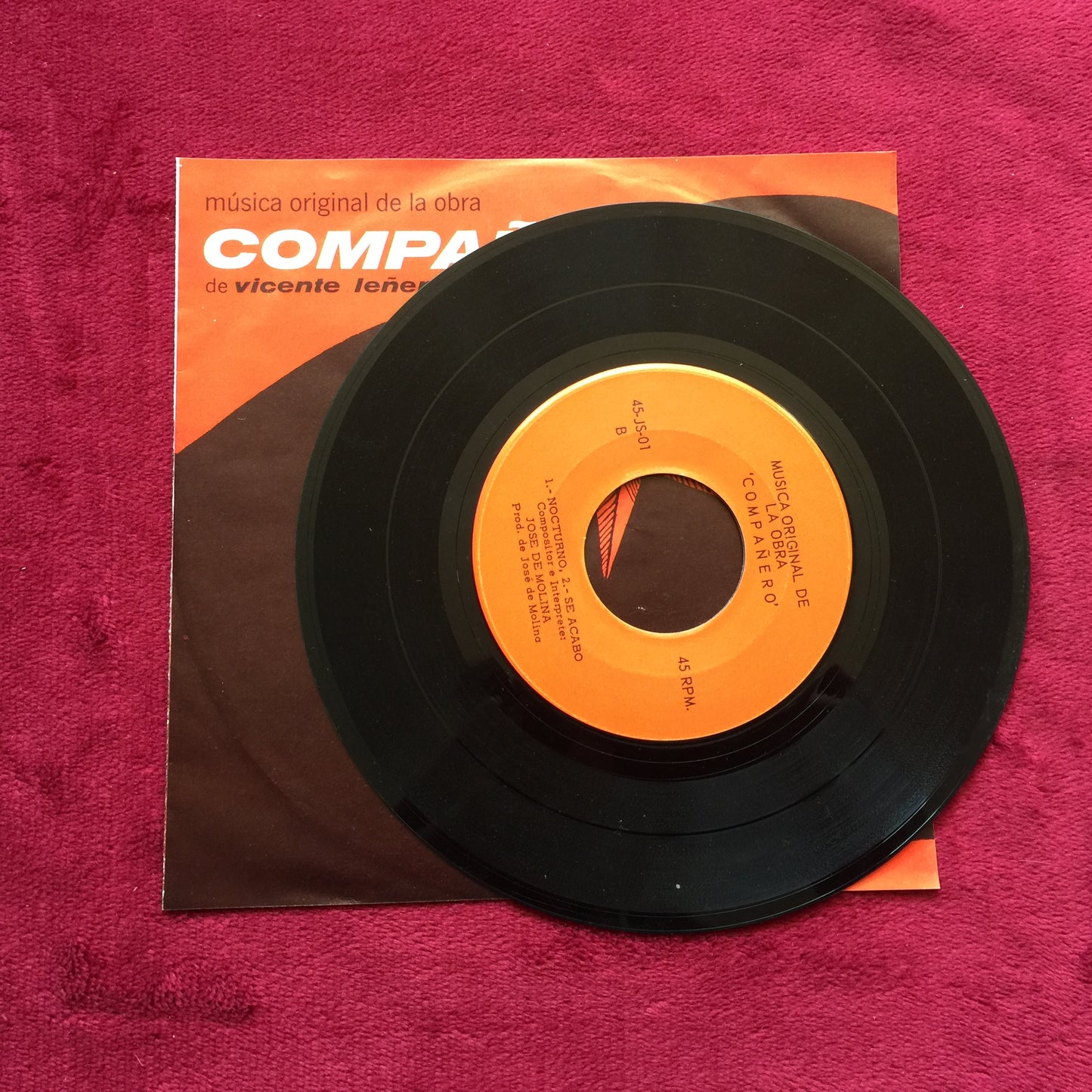 Música original de la obra COMPAÑERO de Vicente Leñero. JOSE DE MOLINA. Vinilo 7". formato muerto