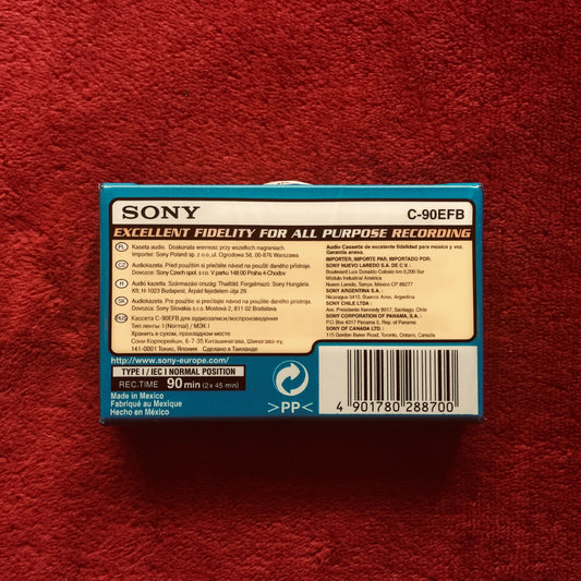 Cassette virgen Sony EF 90 nuevo, sellado.