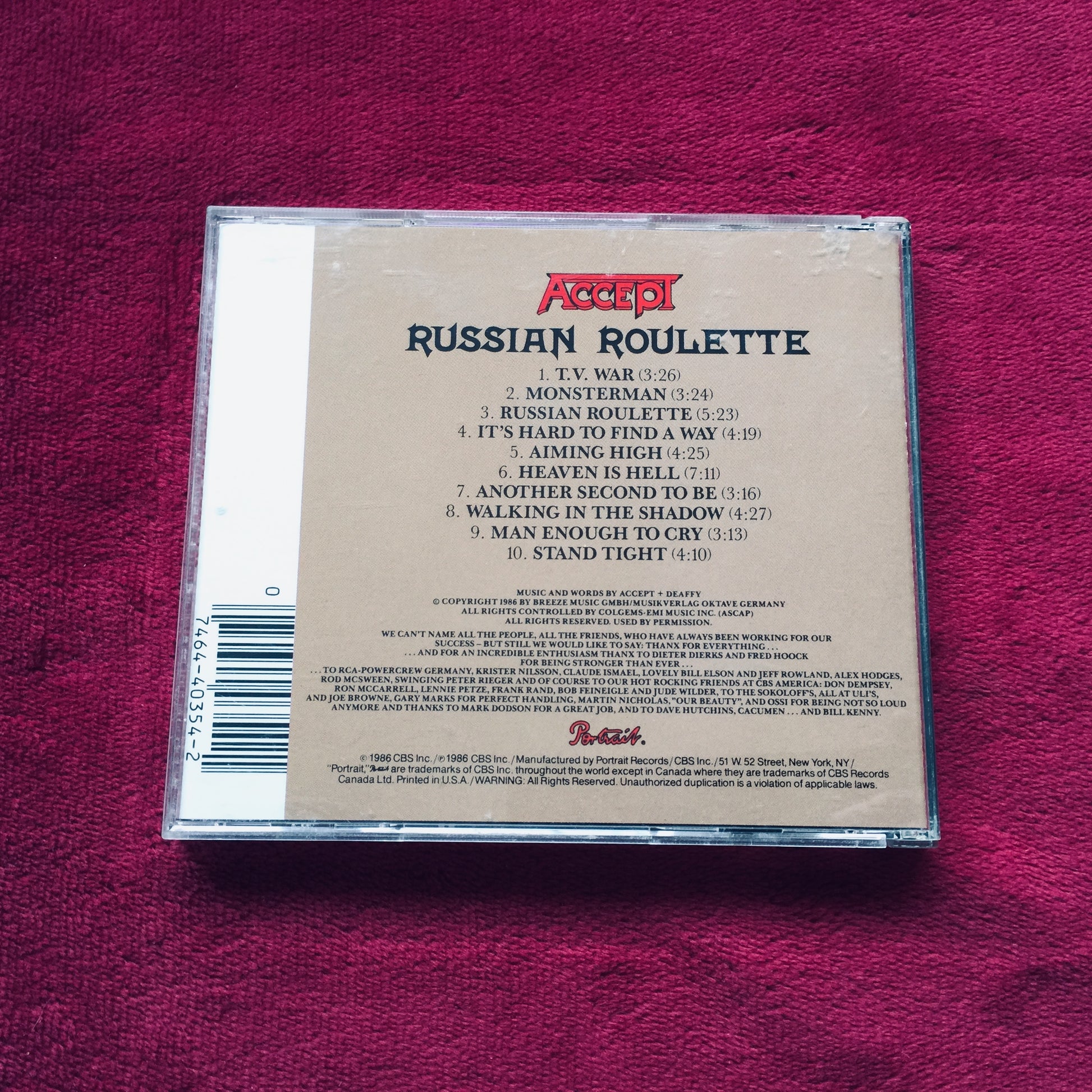 Accept – Russian Roulette. Cd importado en excelente estado. formato muerto