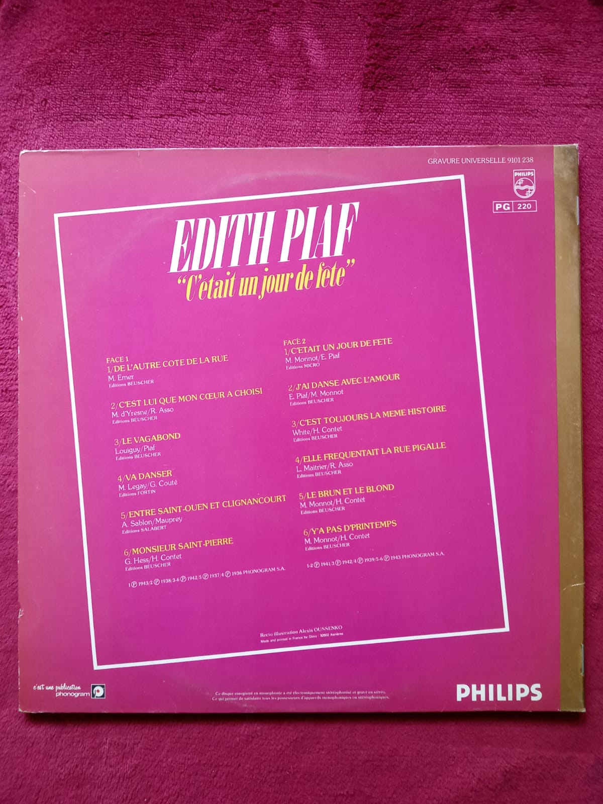 Édith Piaf. C'était un jour de fête. Vinilo importado en buen estado.