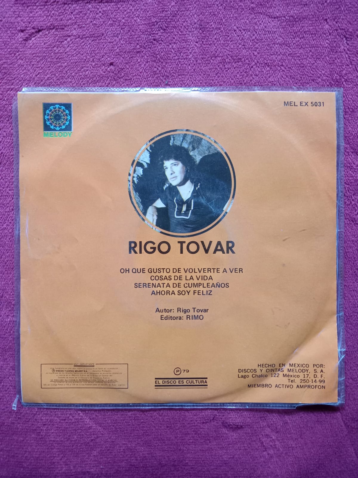 Rigo Tovar – Rigo Tovar. 7" en buen estado. formato muerto tienda de vinilos en mexico