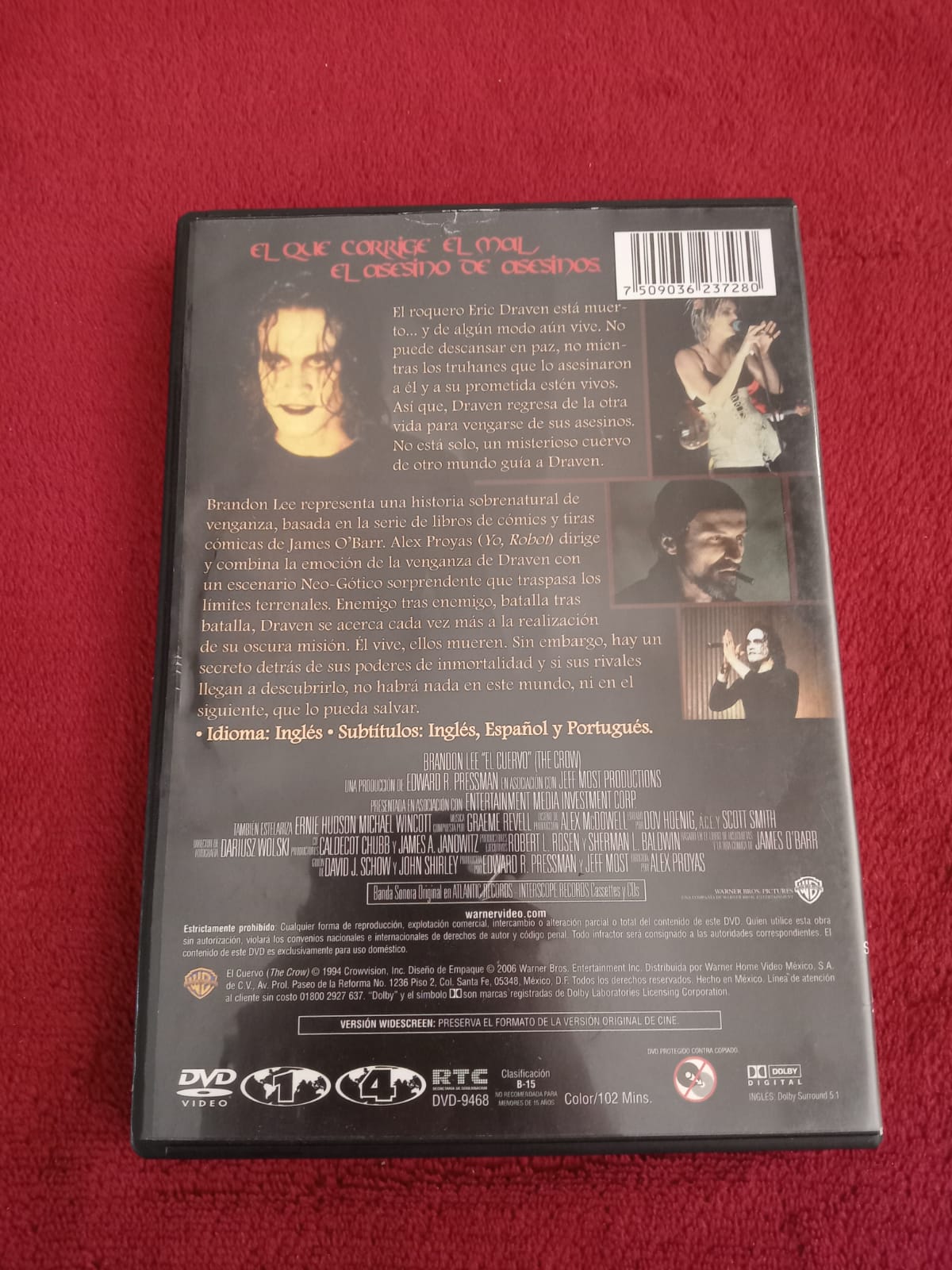 El Cuervo (The Crow, 1994). DVD en buen estado. tienda de dvd formato muerto