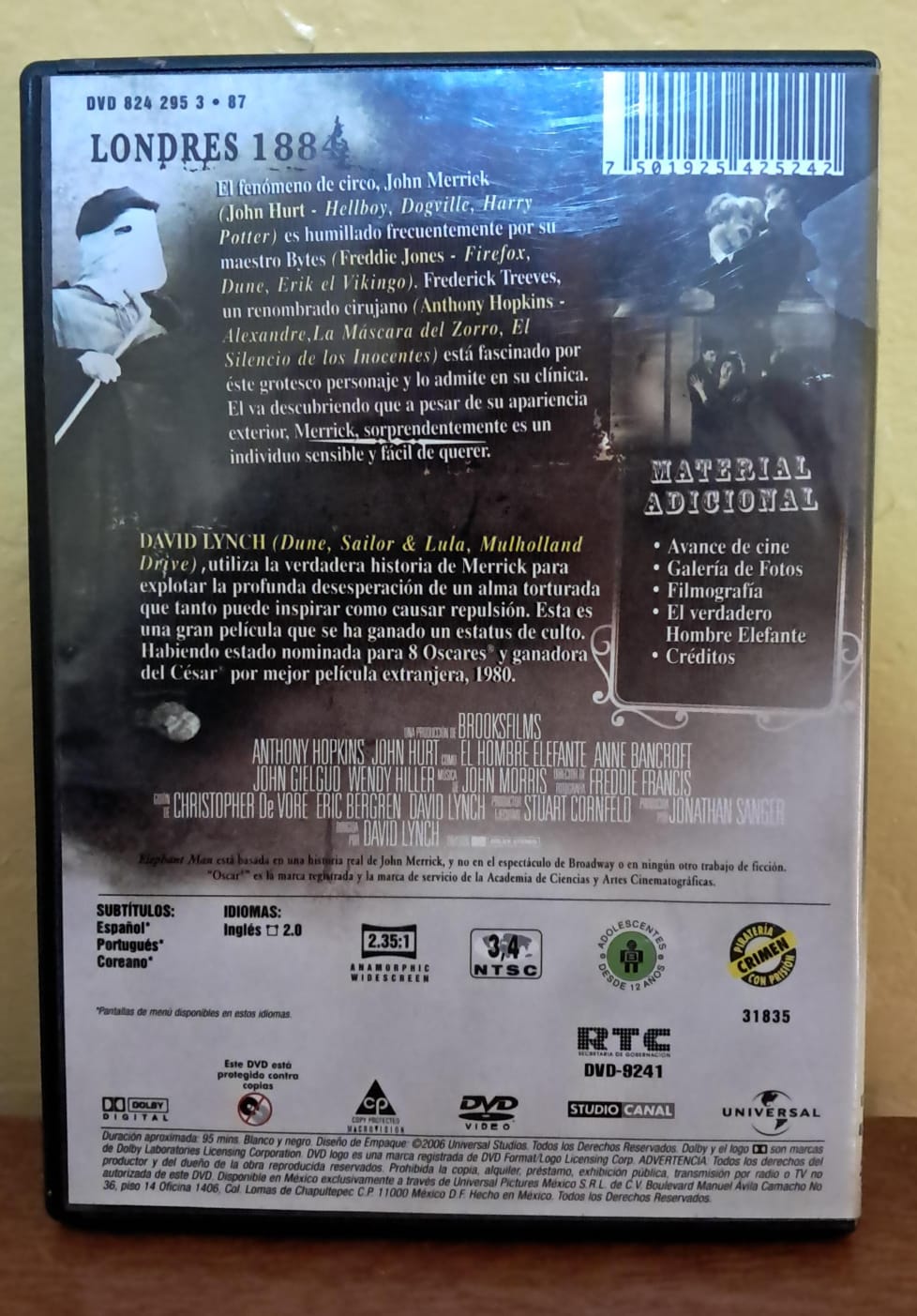 El Hombre Elefante [DVD Nacional]. En buen estado. formato muerto