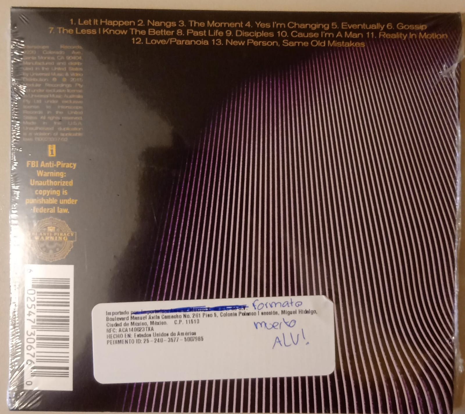 Tame Impala – Currents (CD importado nuevo). tienda de discos en méxico formato muerto