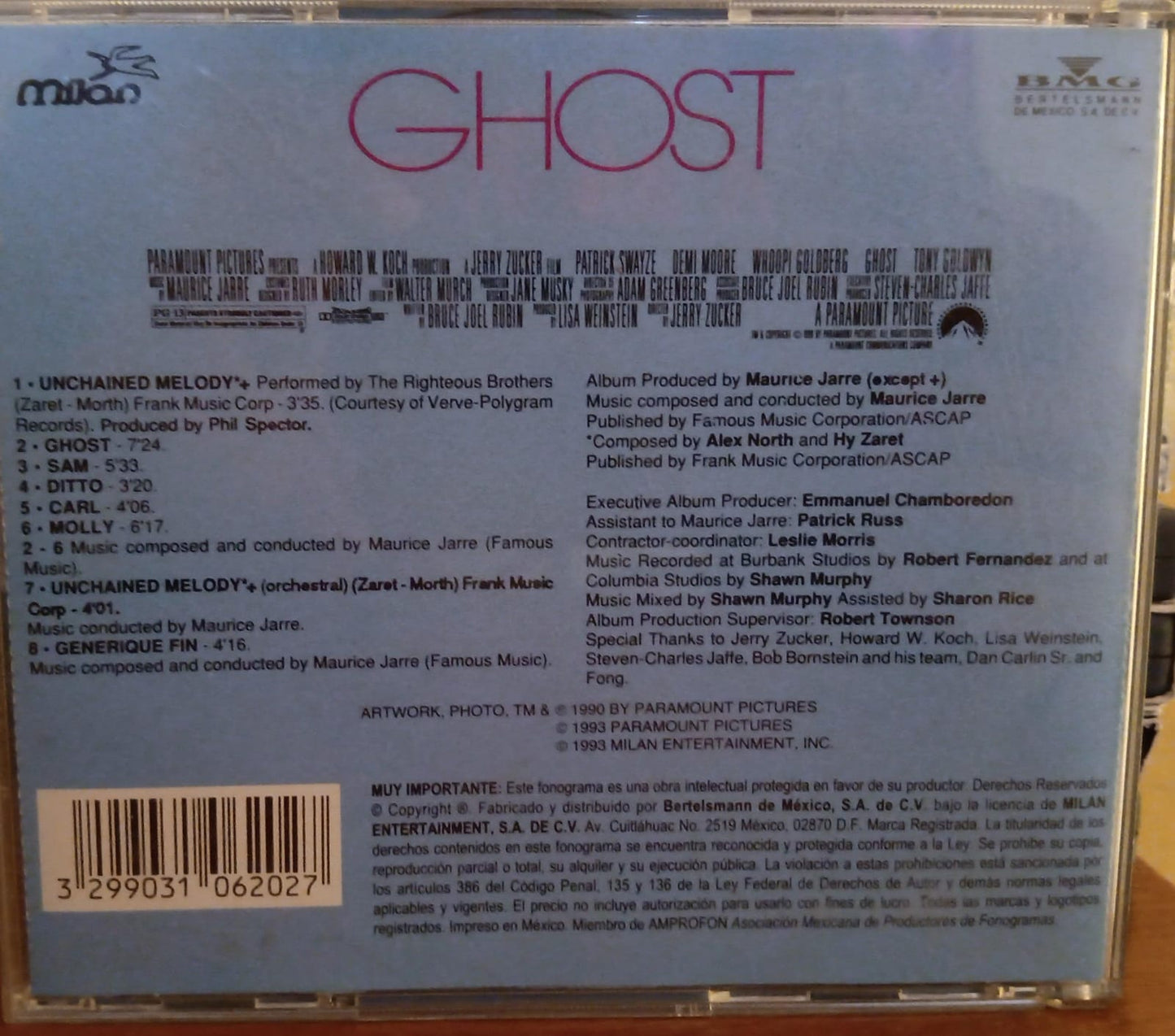 Maurice Jarre – Ghost (Original Motion Picture Soundtrack). Cd en buen estado. tienda de discos en méxico formato muerto