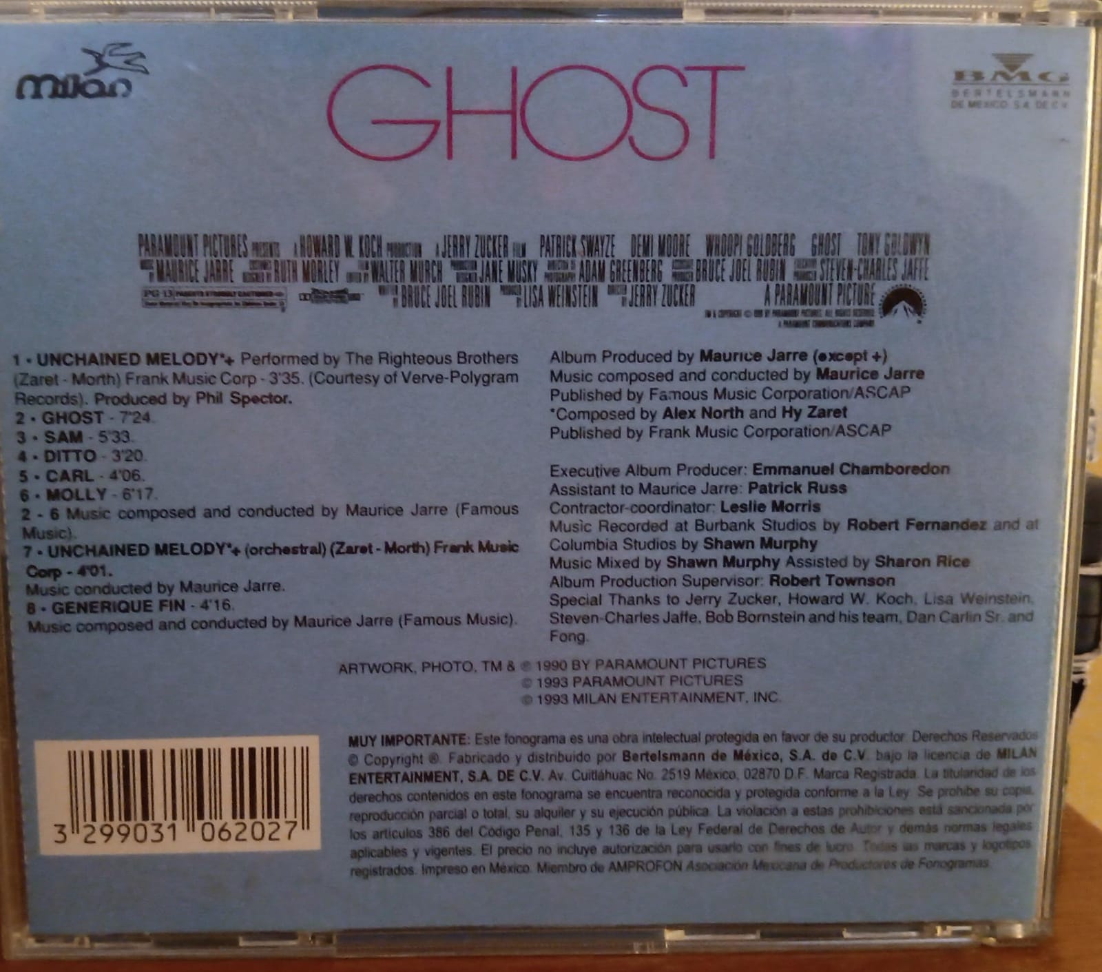Maurice Jarre – Ghost (Original Motion Picture Soundtrack). Cd en buen estado. tienda de discos en méxico formato muerto