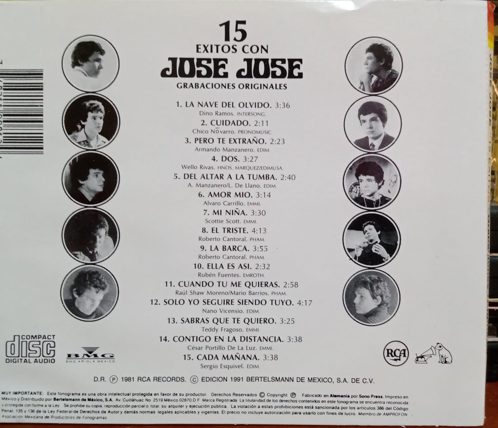 José José – 15 Exitos Con José José (Grabaciones Originales). Cd en buen estado. tienda de discos en méxico formato muerto