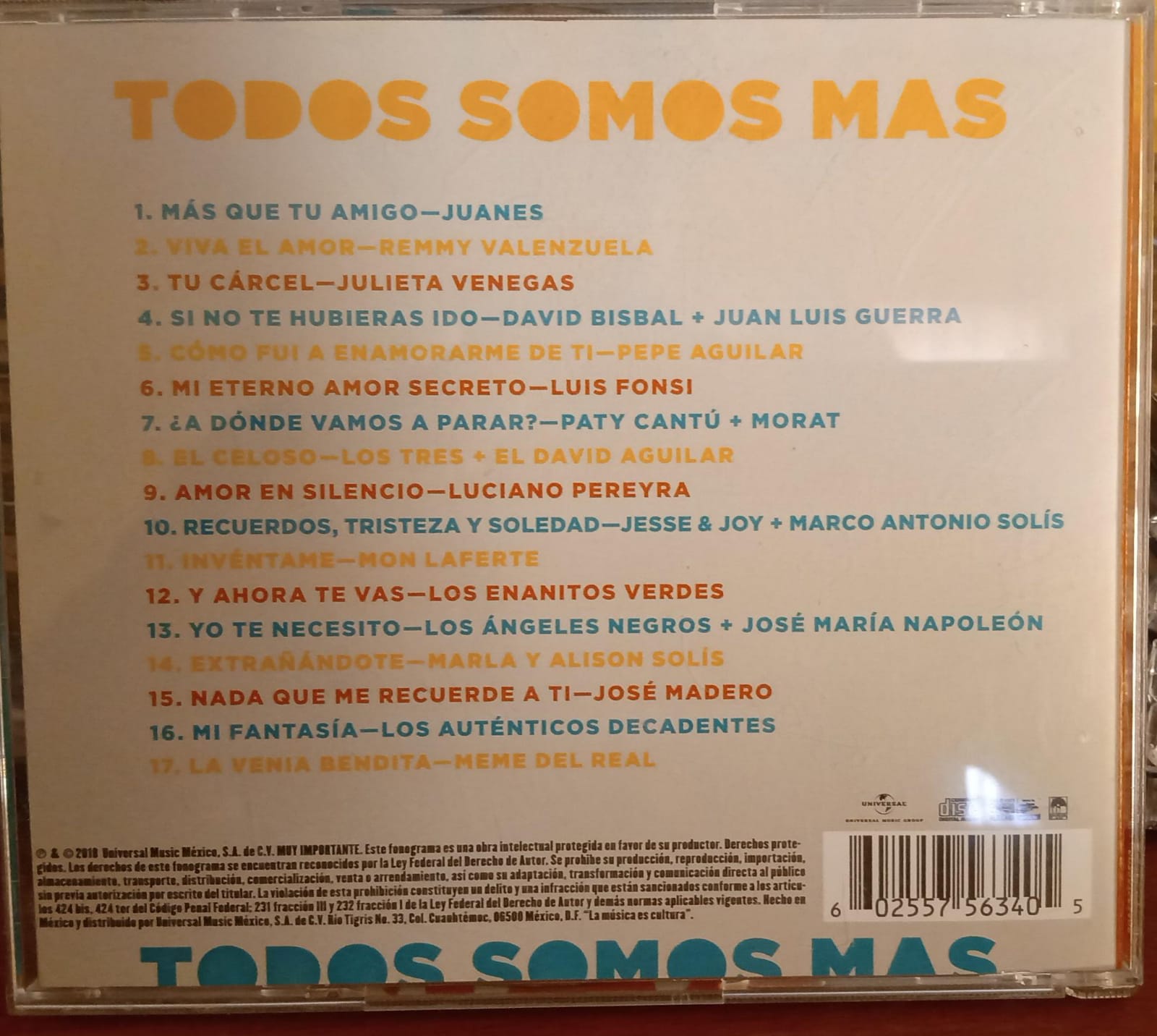 Varios – Todos Somos MAS. CD en buen estado. Marco Antonio Solís. tienda de discos en méxico formato muerto