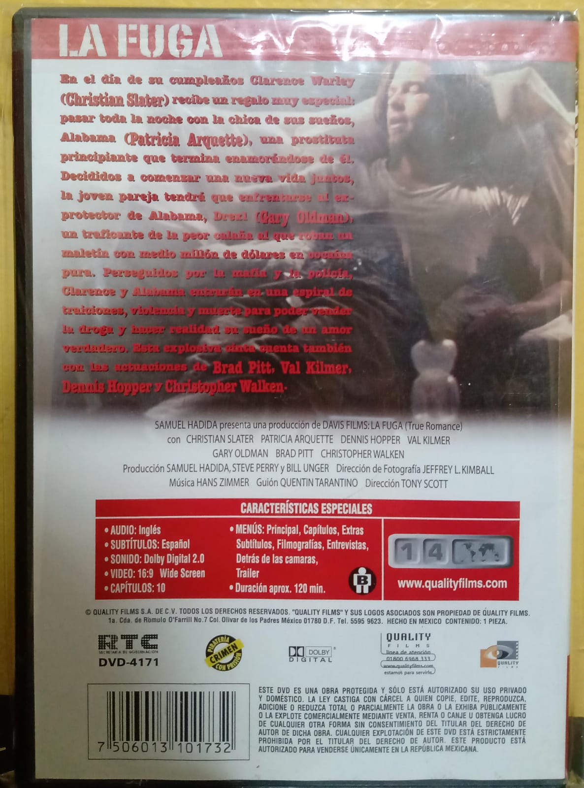 TRUE ROMANCE – Edición Nacional en DVD (titulada “La Fuga”). tienda de discos en méxico formato muerto