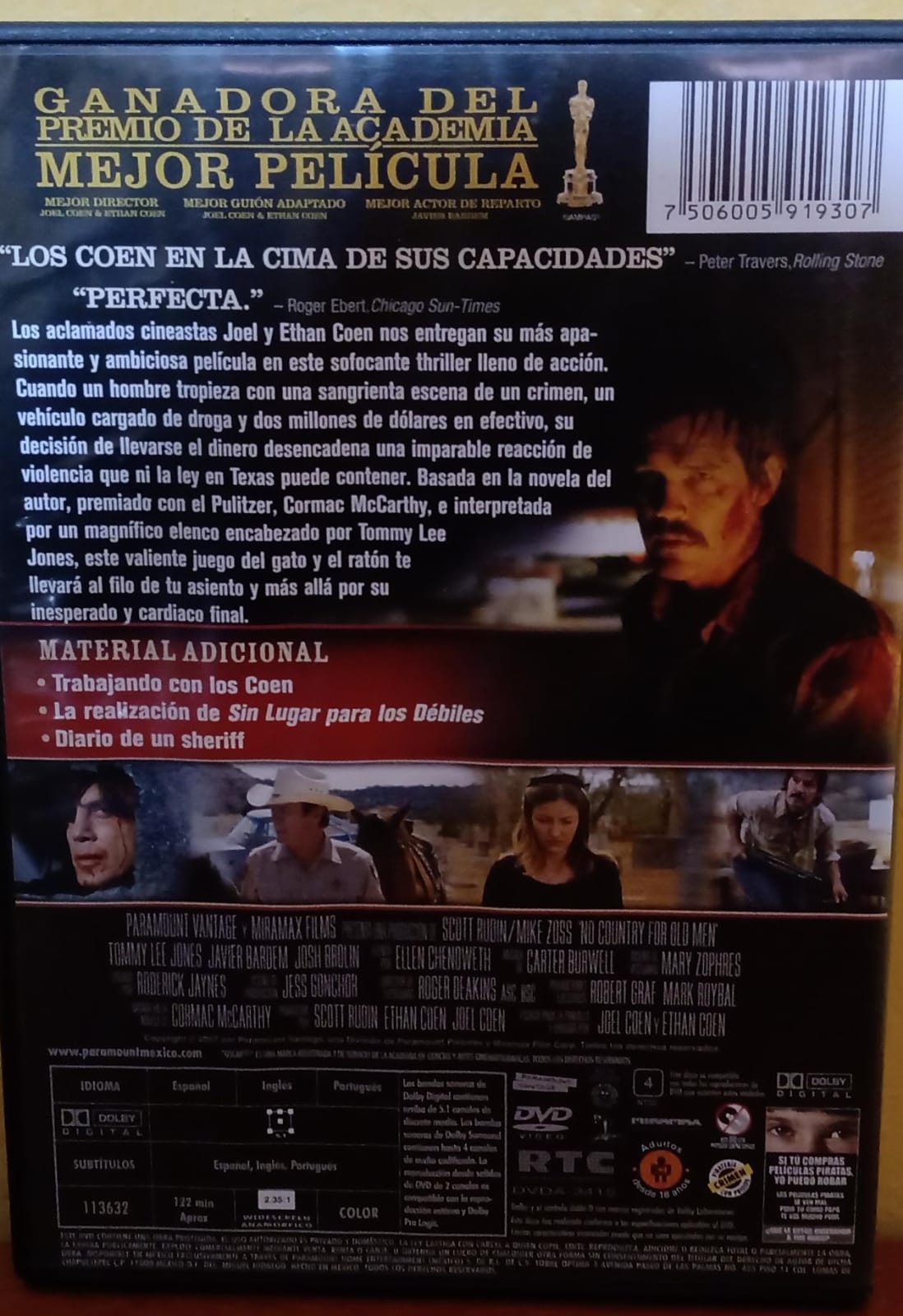 Sin Lugar para los Débiles (No Country for Old Men). DVD buen estado. tienda de discos en méxico formato muerto