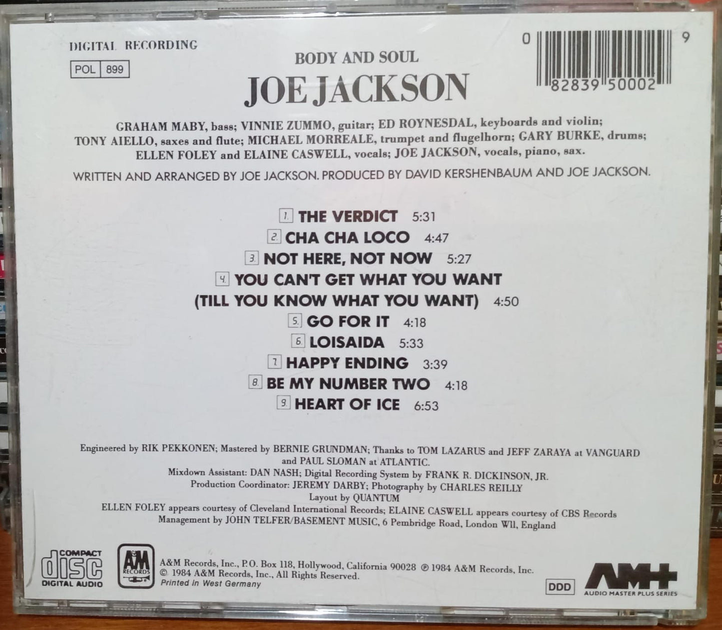 Joe Jackson – Body And Soul. Cd excelente estado. tienda de discos en méxico formato muerto