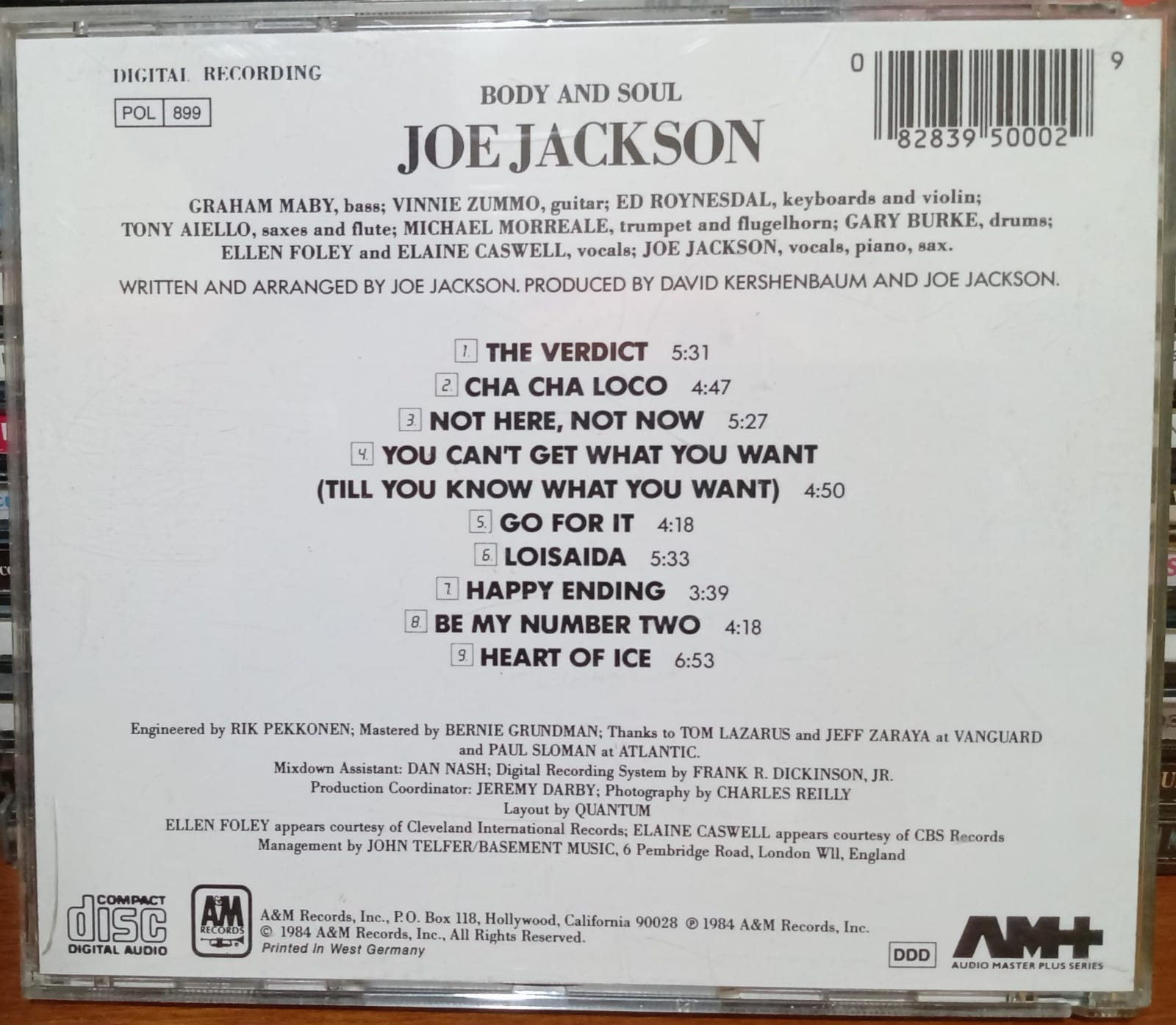 Joe Jackson – Body And Soul. Cd excelente estado. tienda de discos en méxico formato muerto