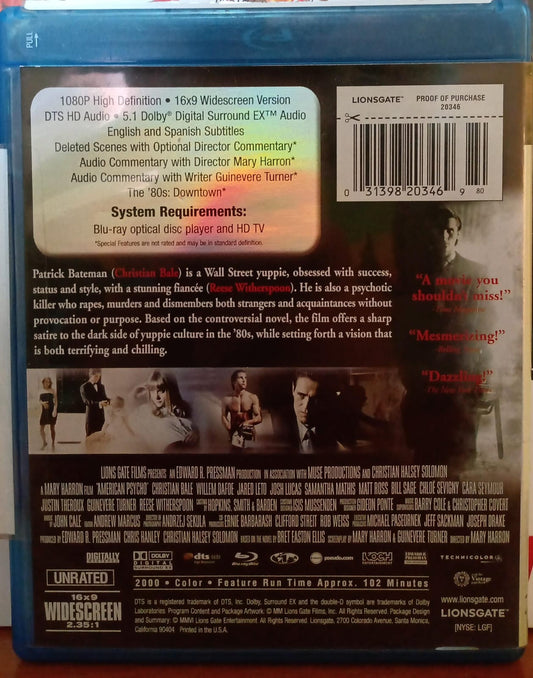 American Psycho [Blu-ray] [Importado excelente estado]. tienda de discos en méxico formato muerto