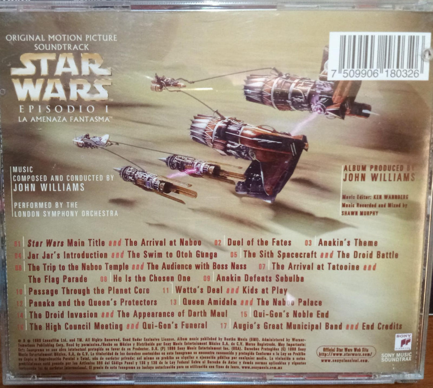 John Williams – Star Wars - Episodio I: La Amenaza Fantasma (OST Soundtrack). Cd buen estado. tienda de discos en méxico formato muerto