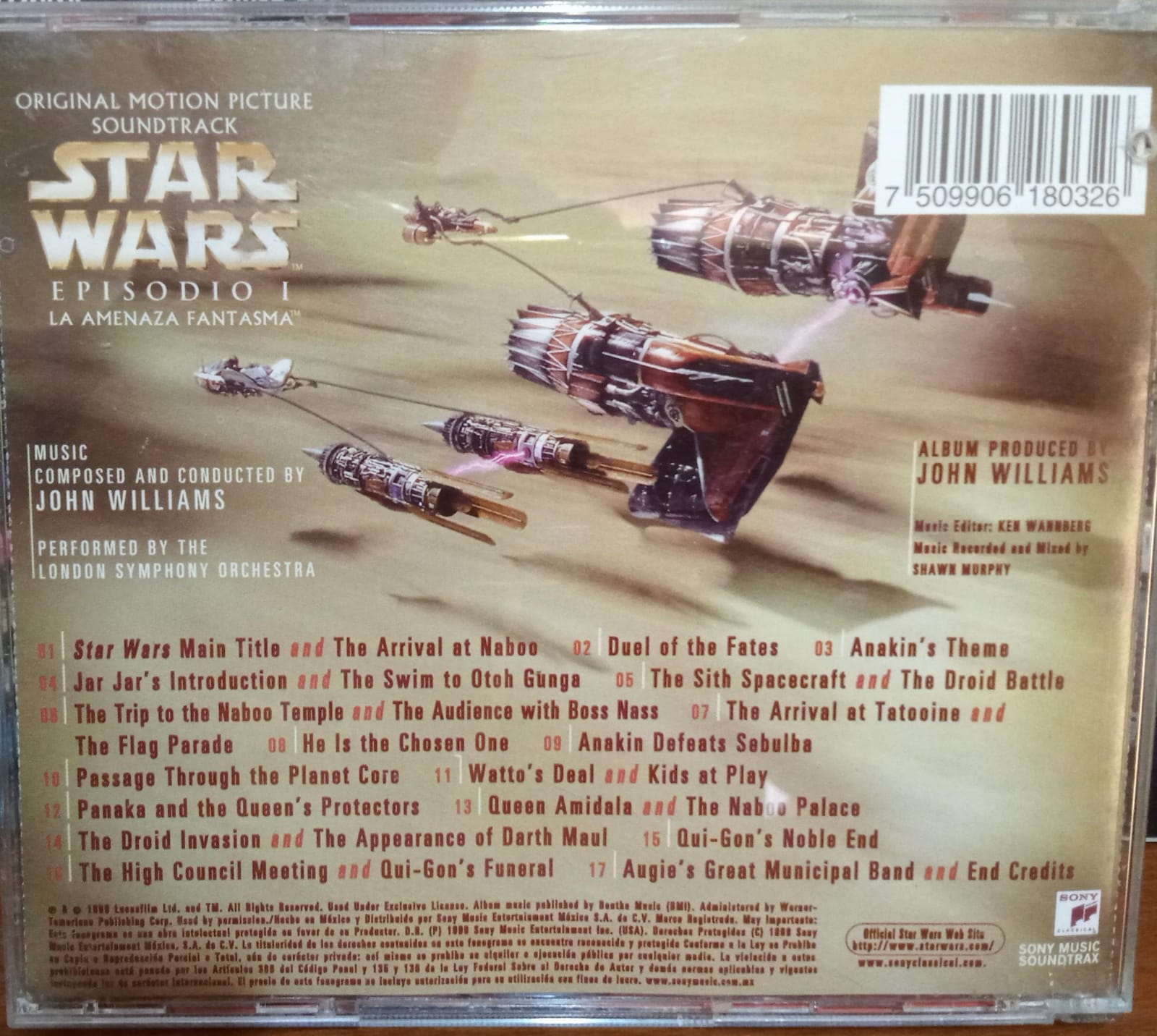John Williams – Star Wars - Episodio I: La Amenaza Fantasma (OST Soundtrack). Cd buen estado. tienda de discos en méxico formato muerto