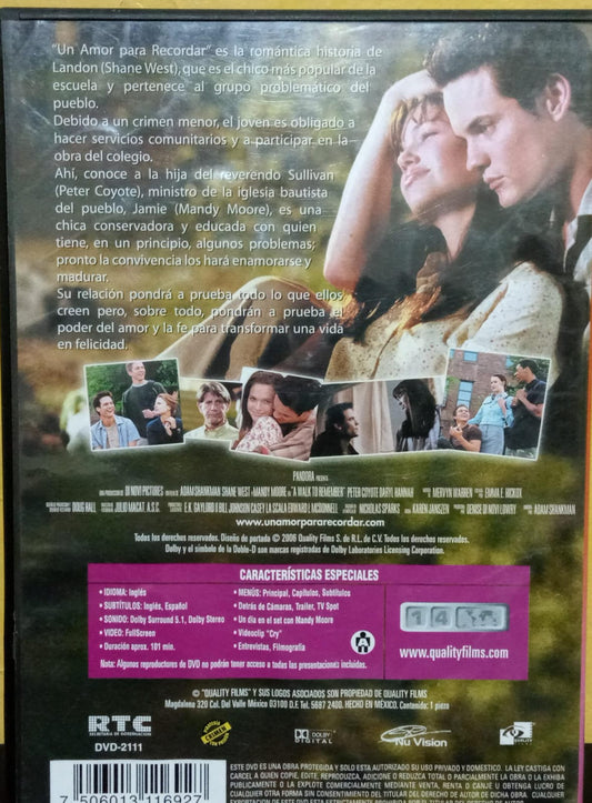 Un amor para recordar – DVD Nacional – Excelente estado. tienda de discos y películas en méxico formato muerto