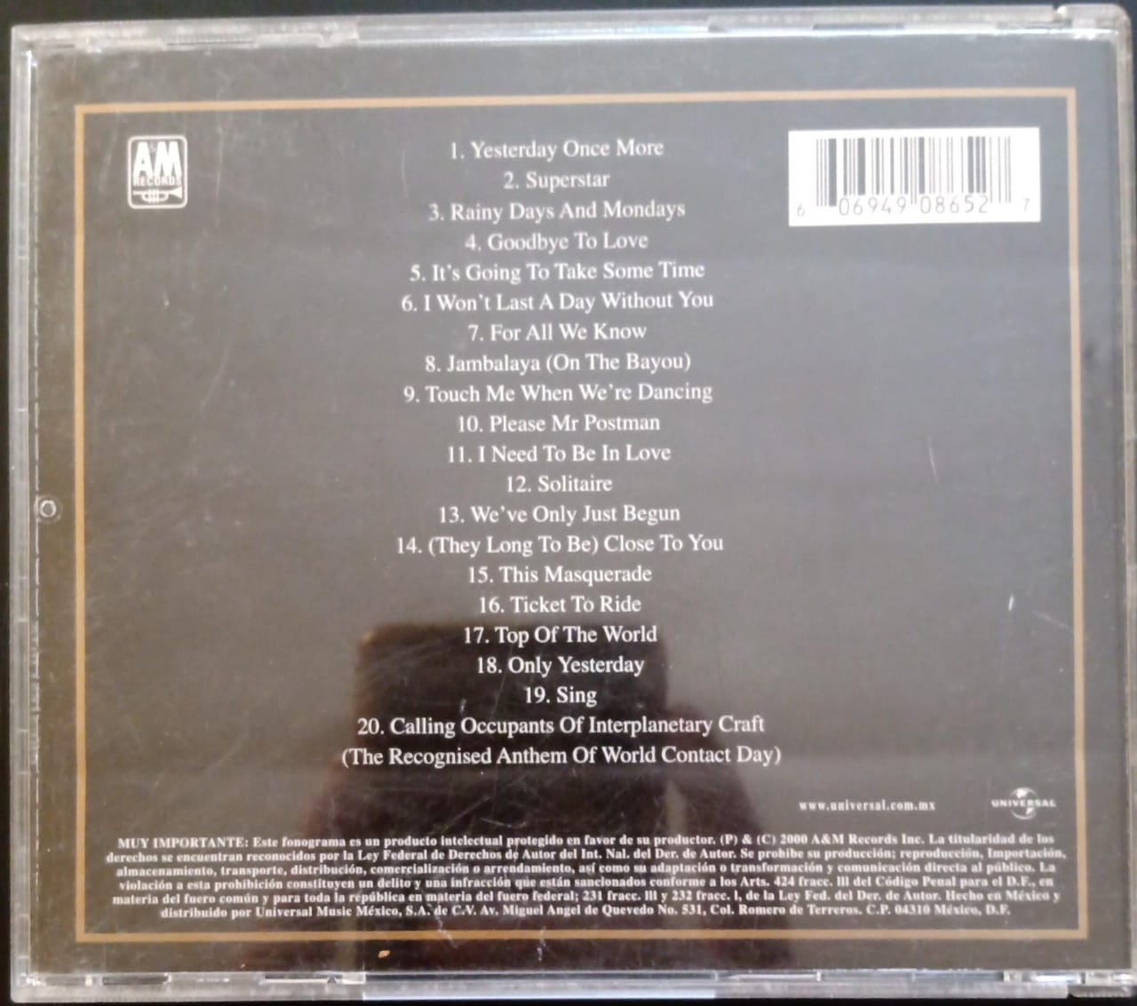 Carpenters – Carpenters Gold (Greatest Hits). Cd en buen estado. tienda de discos en méxico formato muerto
