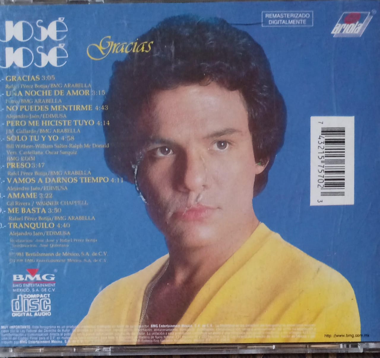José José – Gracias. Cd. tienda de discos en méxico formato muerto