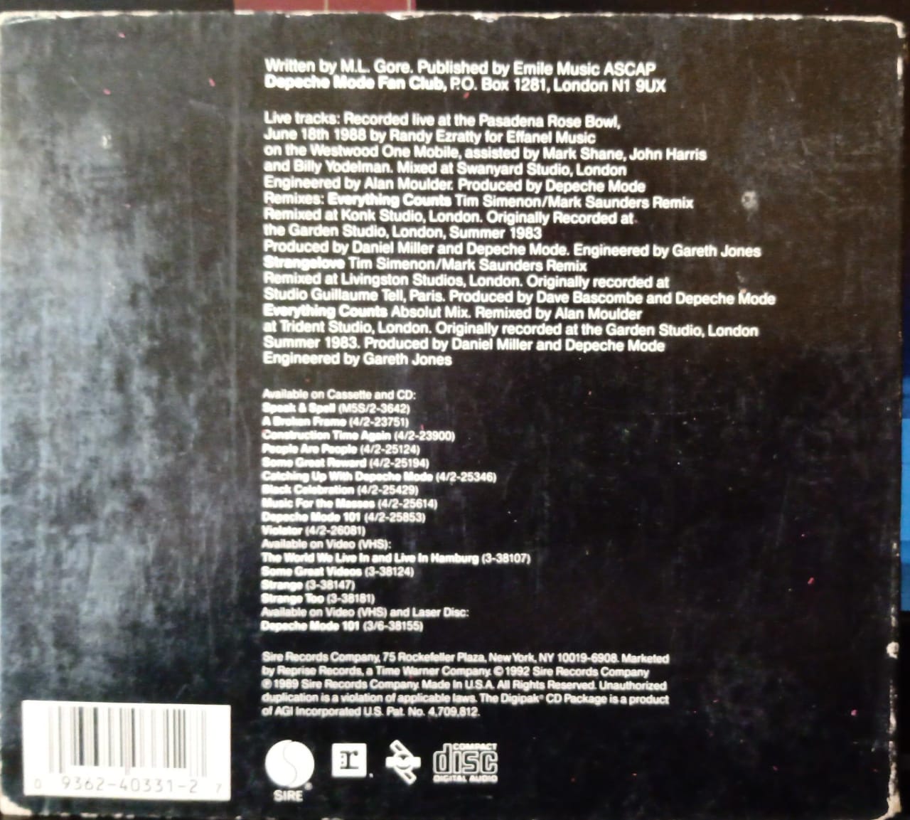 Depeche Mode – Everything Counts (Live). CD importado buen estado. tienda de discos en méxico formato muerto