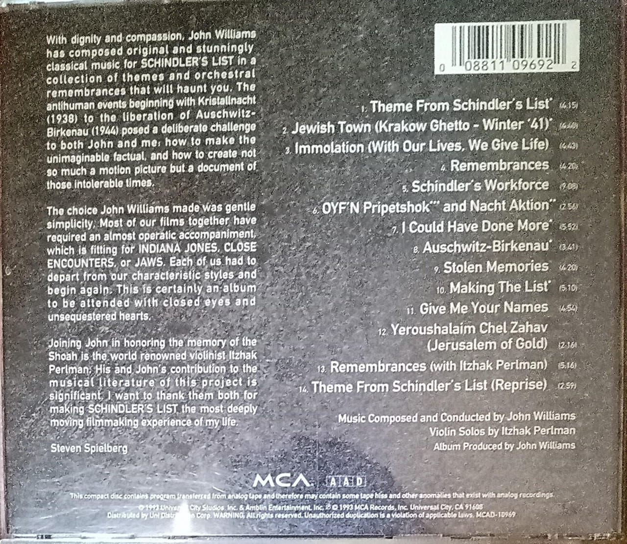 John Williams – Schindler's List (OST Soundtrack). Cd importado buen estado. tienda de discos en méxico formato muerto