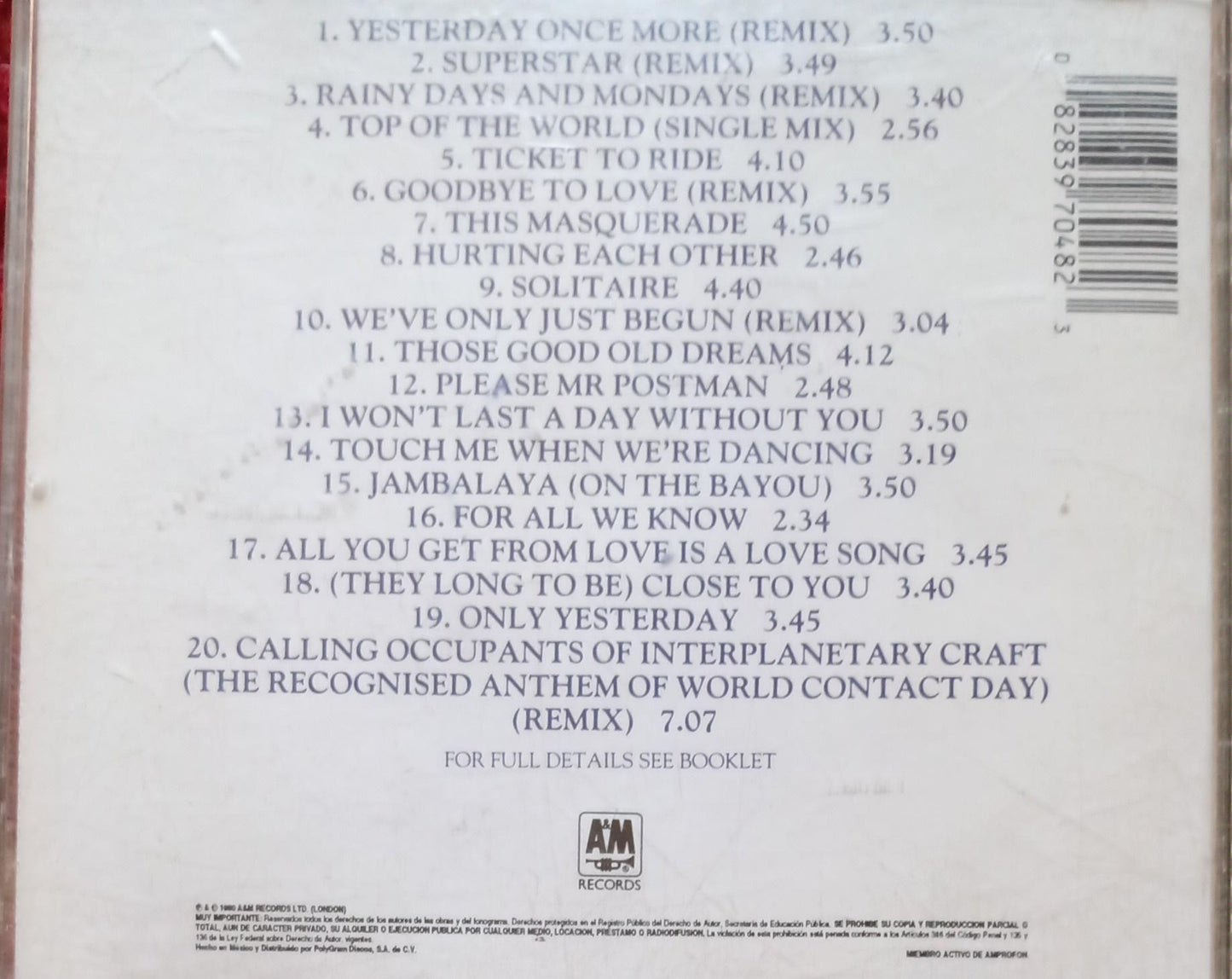 Carpenters – Their Greatest Hits. Cd en buen estado. tienda de discos en méxico formato muerto