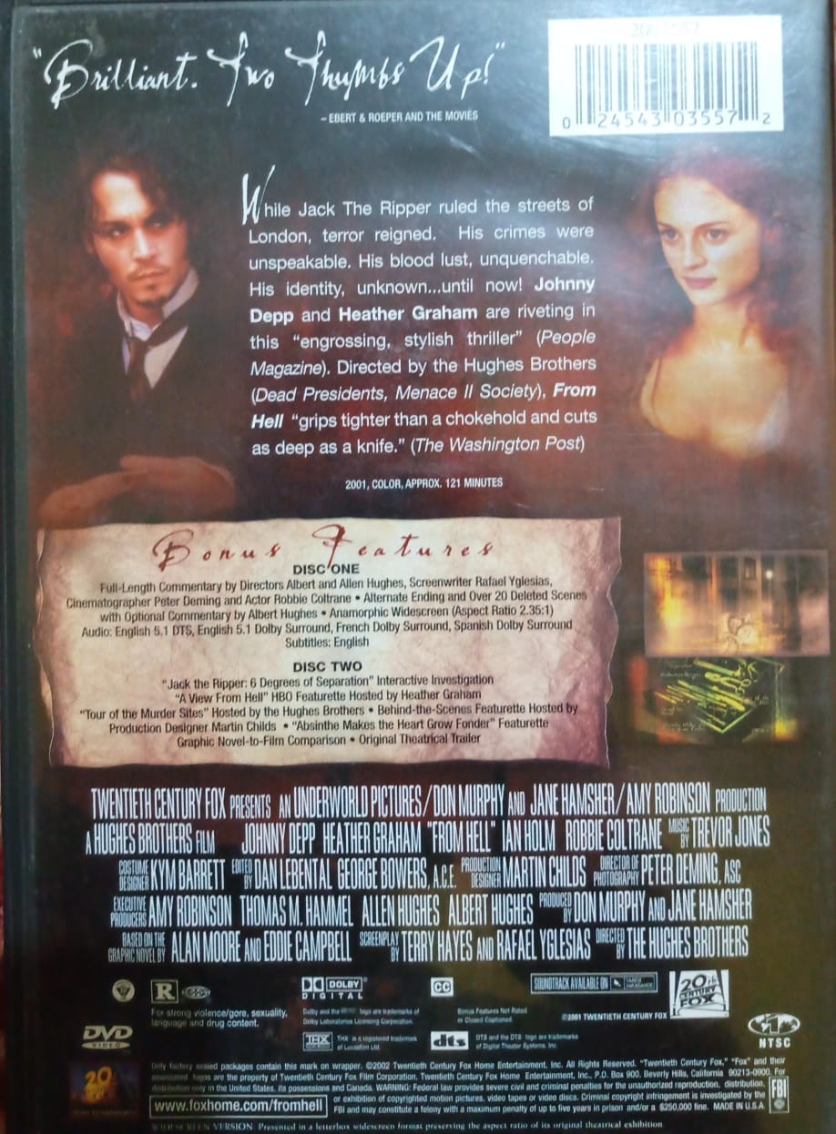 🎬 From Hell. DVD doble. tienda de discos en méxico formato muerto