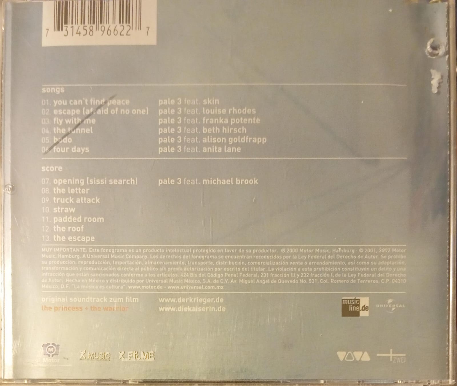 Original Soundtrack OST: The Princess + The Warrior. Cd en buen estado. TIENDA DE discos en méxico formato muerto