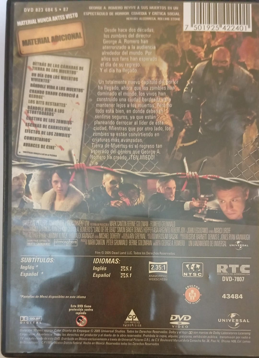 Tierra de los muertos. DVD.