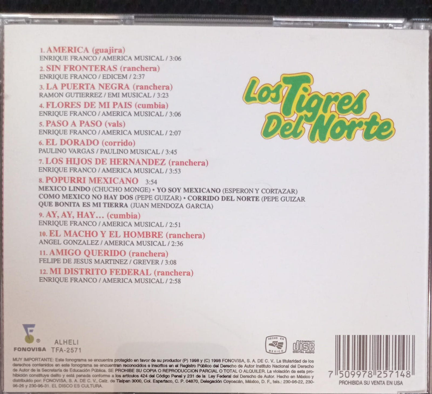 Los Tigres Del Norte – Gracias!... América... Sin Fronteras. CD. tienda de dscos en méxico formato muerto